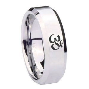 10mm Om Aum Yoga  Beveled Edges Silver Tungsten Carbide Wedding Band Mens