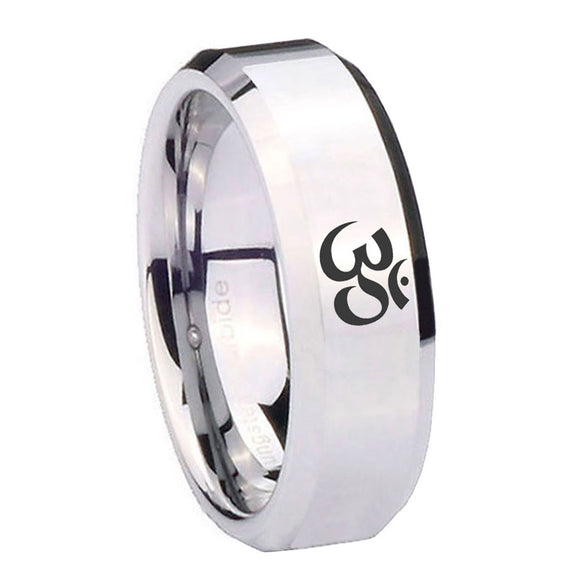 10mm Om Aum Yoga  Beveled Edges Silver Tungsten Carbide Wedding Band Mens