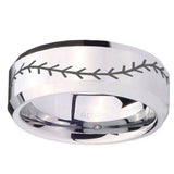 10mm Baseball Stitch Beveled Edges Silver Tungsten Carbide Wedding Band Ring