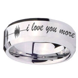 10mm Sound Wave, I love you more Beveled Silver Tungsten Wedding Engagement Ring