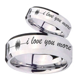 His Hers Sound Wave, I love you more Beveled Silver Tungsten Rings Set