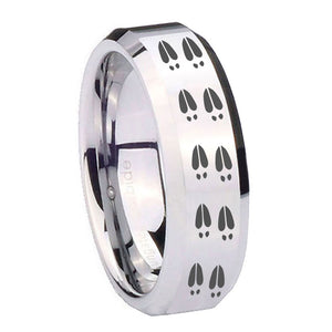 10mm Deer Tracks Beveled Edges Silver Tungsten Carbide Anniversary Ring