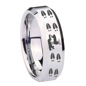 10mm Deer Hunting Tracks Beveled Edges Silver Tungsten Carbide Custom Mens Ring