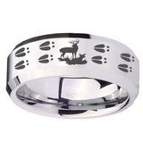 10mm Deer Hunting Tracks Beveled Edges Silver Tungsten Carbide Custom Mens Ring