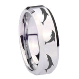 10mm Dolphins Beveled Edges Silver Tungsten Carbide Custom Ring for Men