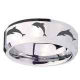 10mm Dolphins Beveled Edges Silver Tungsten Carbide Custom Ring for Men