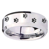 10mm Paw Print Beveled Edges Silver Tungsten Carbide Engagement Ring