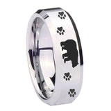 10mm Bear and Paw Beveled Edges Silver Tungsten Carbide Engraved Ring