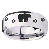 10mm Bear and Paw Beveled Edges Silver Tungsten Carbide Engraved Ring