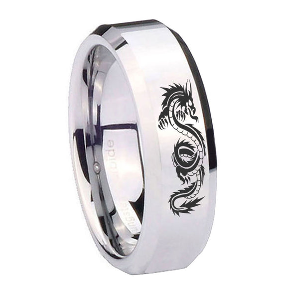 10mm Dragon Beveled Edges Silver Tungsten Carbide Mens Engagement Band