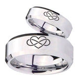 His Hers Infinity Love Beveled Edges Silver Tungsten Mens Bands Ring Set