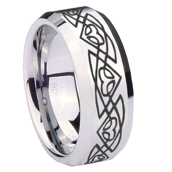 10mm Celtic Braided Beveled Edges Silver Tungsten Carbide Mens Ring Engraved