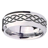 10mm Celtic Knot Beveled Edges Silver Tungsten Carbide Mens Ring Engraved