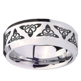 10mm Celtic Knot Beveled Edges Silver Tungsten Carbide Mens Ring Engraved