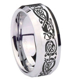 10mm Celtic Knot Dragon Beveled Edges Silver Tungsten Carbide Men's Ring