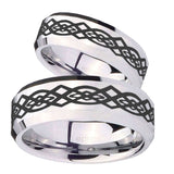 His Hers Celtic Knot Beveled Edges Silver Tungsten Mens Wedding Ring Set