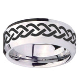 10mm Laser Celtic Knot Beveled Edges Silver Tungsten Carbide Mens Ring Engraved