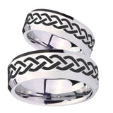 His Hers Laser Celtic Knot Beveled Edges Silver Tungsten Men's Ring Set
