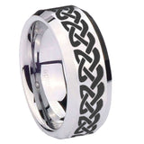 10mm Celtic Knot Love Beveled Edges Silver Tungsten Carbide Mens Ring Engraved