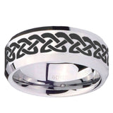 10mm Celtic Knot Love Beveled Edges Silver Tungsten Carbide Mens Ring Engraved