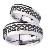 His Hers Celtic Knot Love Beveled Edges Silver Tungsten Men's Ring Set