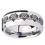 10mm Celtic Knot Heart Beveled Edges Silver Tungsten Carbide Mens Ring Engraved