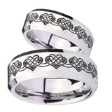 His Hers Celtic Knot Heart Beveled Edges Silver Tungsten Men's Ring Set