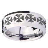 10mm Medieval Cross Beveled Edges Silver Tungsten Carbide Mens Ring Engraved
