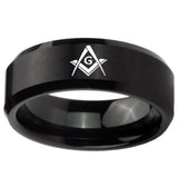 8mm Freemason Masonic Beveled Edges Brush Black Tungsten Carbide Rings for Men