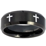 10mm Crosses Beveled Edges Brush Black Tungsten Carbide Wedding Band Ring