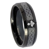 8mm Celtic Cross Beveled Edges Brush Black Tungsten Mens Engagement Band