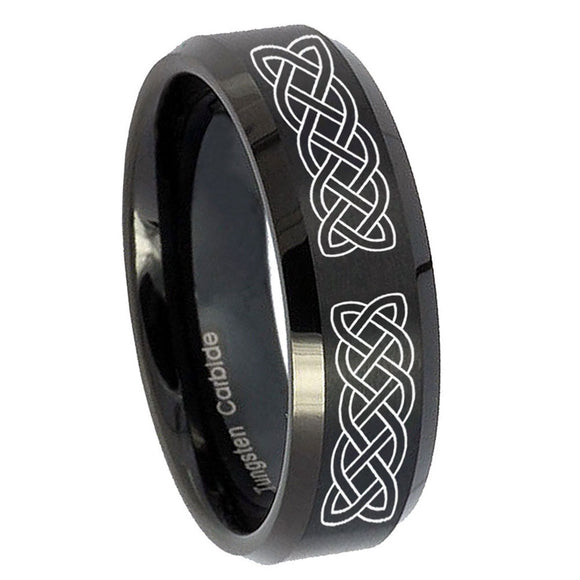 10mm Celtic Knot Beveled Edges Brush Black Tungsten Mens Engagement Ring