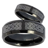 His Hers Celtic Knot Beveled Edges Brush Black Tungsten Rings for Men Set