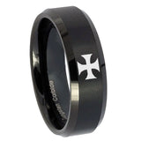 10mm Maltese Cross Beveled Edges Brush Black Tungsten Carbide Mens Promise Ring