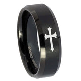10mm Christian Cross Beveled Edges Brush Black Tungsten Carbide Mens Ring