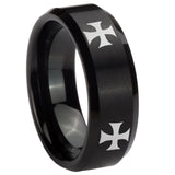 8mm 4 Maltese Cross Beveled Edges Brush Black Tungsten Carbide Rings for Men