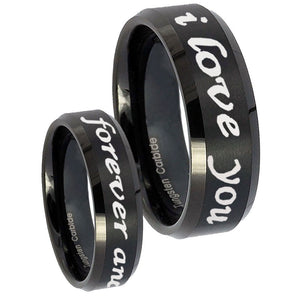 10mm I Love You Forever and ever Beveled Edges Brush Black Tungsten Men's Ring