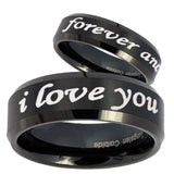 His Hers I Love You Forever and ever Beveled Brush Black Tungsten Engraving Ring Set