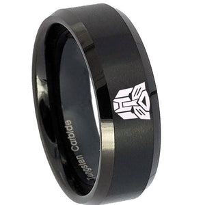 10mm Transformers Autobot Beveled Edges Brush Black Tungsten Promise Ring