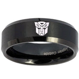 10mm Transformers Autobot Beveled Edges Brush Black Tungsten Promise Ring