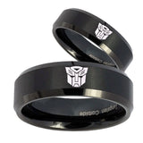 His Hers Transformers Autobot Beveled Brush Black Tungsten Mens Ring Set