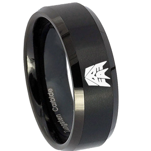 10mm Decepticon Transformers Beveled Brush Black Tungsten Personalized Ring