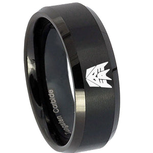 8mm Decepticon Transformers Beveled Edges Brush Black Tungsten Men's Bands Ring