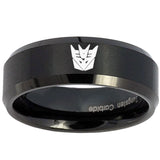 8mm Decepticon Transformers Beveled Edges Brush Black Tungsten Men's Bands Ring