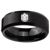 8mm Chief Master Sergeant Vector Beveled Brush Black Tungsten Promise Ring
