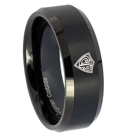 8mm CTR Beveled Edges Brush Black Tungsten Carbide Wedding Band Ring