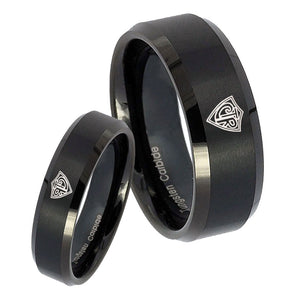 His Hers CTR Beveled Edges Brush Black Tungsten Men's Engagement Band Set