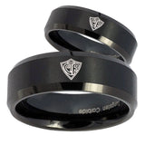 His Hers CTR Beveled Edges Brush Black Tungsten Men's Engagement Band Set