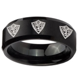 10mm Multiple CTR Beveled Edges Brush Black Tungsten Mens Ring Personalized