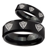 His Hers Multiple CTR Beveled Edges Brush Black Tungsten Bands Ring Set